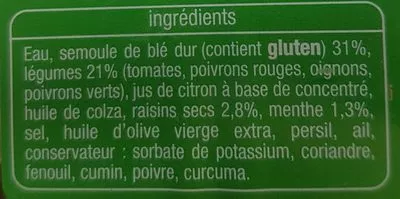 Lista de ingredientes del producto Taboulé oriental Auchan 