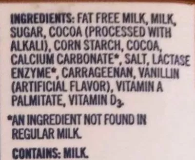 List of product ingredients 1% Chocolate Lowfat Milk Lucerne HALF GALLON (1.89 L)
