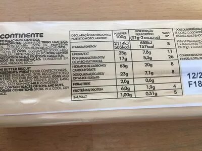 List of product ingredients Palets bretons Continente 125 g
