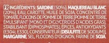 List of product ingredients Patê de Sardinha e Cavala Pêche Océan, Marque Repère 88 g (4 * 22g)