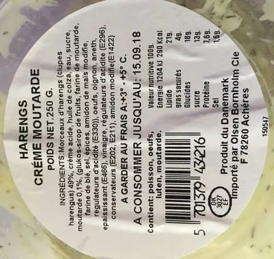 List of product ingredients Hareng en sauce moutarde  