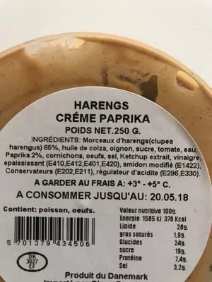 Lista de ingredientes del producto Harengs paprika  