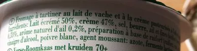 List of product ingredients Fromage Ail et Fines Herbes Arla 