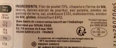 List of product ingredients Escalope de poulet panee  