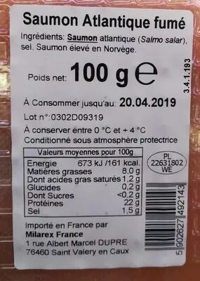 List of product ingredients Saumon Atlantique fumé  100 g