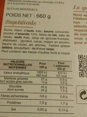 List of product ingredients Moelleux au chocolat  