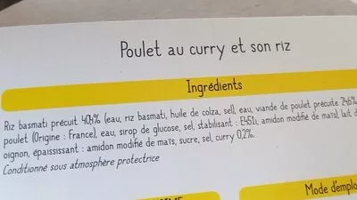Liste des ingrédients du produit poulet au curry et son riz  
