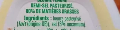 List of product ingredients Beurre tendre demi-sel Envia 