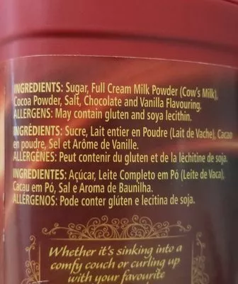 Lista de ingredientes del producto Nestle Hot Chocolate Nestle 500 g