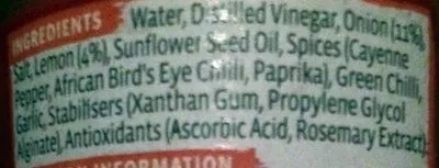 Liste des ingrédients du produit Peri-peri sauce - medium Nando's 120 g