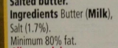 List of product ingredients English Butter Salted Tesco 250 g