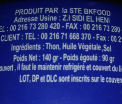 Liste des ingrédients du produit Thon en miette à l'huile végétale Safy 140 g net/ 90 g égoutté