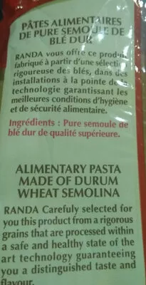Liste des ingrédients du produit Spaghetti 3 Randa 500 g