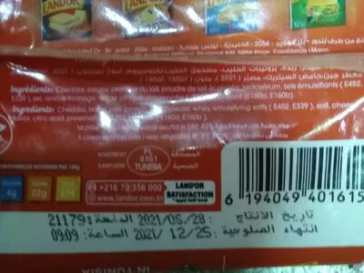 Liste des ingrédients du produit fromage fondu spécial Hamburger LAND'OR 8*16 g