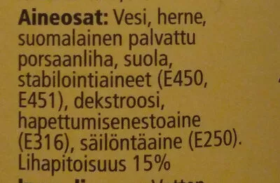 List of product ingredients Palvarin hernekeitto Kivikylän 435g