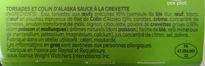 List of product ingredients Ma p'tite cassolette Colin & pates torsades sauce crevette  