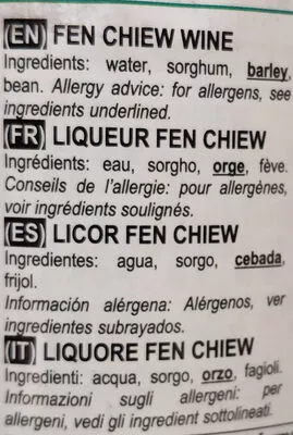 Liste des ingrédients du produit fen chew xinhuachun 500ml