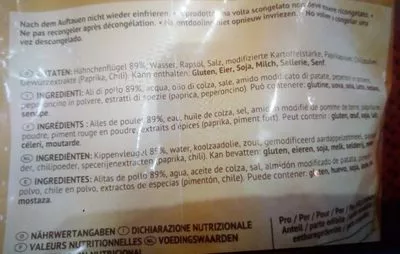 List of product ingredients Chicken Wings Bofrost 