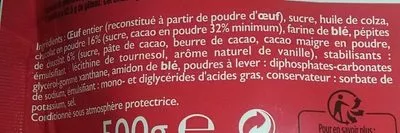 Lista de ingredientes del producto Moelleux au chocolat  