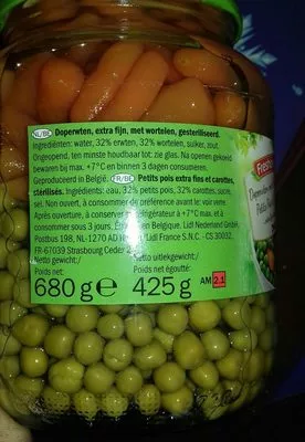 List of product ingredients Petit pois et carottes Freshona 680 g