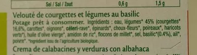 Lista de ingredientes del producto Velouté de courgettes et basilic  