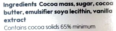 Liste des ingrédients du produit Seriously Rich Dark Chocolate 65% Cocoa Waitrose 85 g