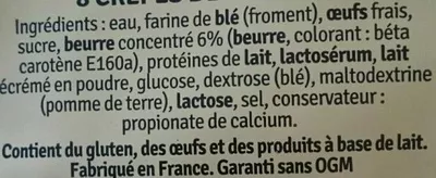 Liste des ingrédients du produit 8 crêpes délicieuses  la Quimperloise 250 g