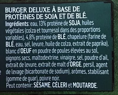 Liste des ingrédients du produit Burger deluxe mini (végétarien) Asia green garden, Garden Gourmet 180 g