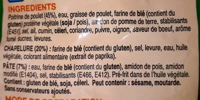 Lista de ingredientes del producto Escalopes de poulet extra fines  
