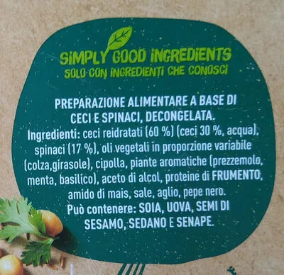 Lista de ingredientes del producto Falafel ceci e spinaci Garden Gourmet, Nestlè 190 g