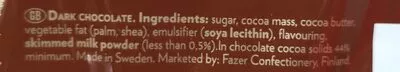Liste des ingrédients du produit Fazer Mörk choklad 44% Fazer 250g