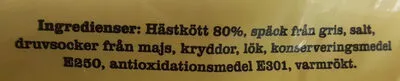 List of product ingredients Gustafskorv Gustafs, Mattssons charkuteri, Gustafskorv 650 g