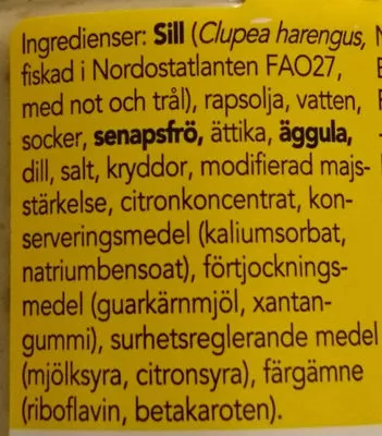 Lista de ingredientes del producto Torekov senapsill Fiskexporten 260 g