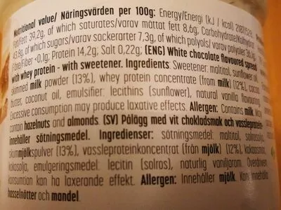 Lista de ingredientes del producto Proteinella HealthyCo AB 400g