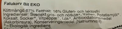 List of product ingredients Ekologisk & Närproducerad Falukorv Härryda & Karlsson 0.400 kg