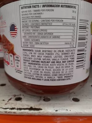Lista de ingredientes del producto Crema de avellanas con cacao Valley Foods 