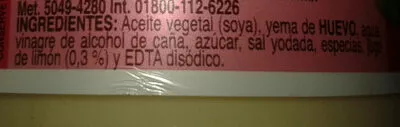 Liste des ingrédients du produit Mayonesa Con Limon En Frasco 190 GRS McCormick 190 g