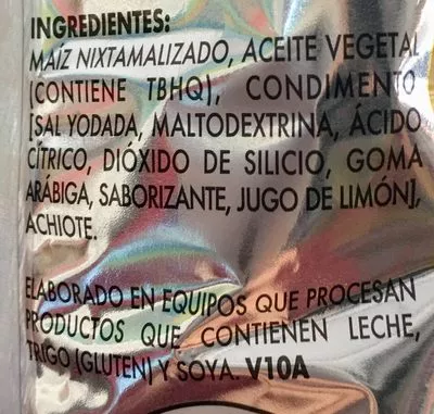 List of product ingredients Frit-os Limón y Sal Sabritas 62 g