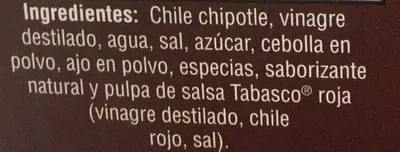 List of product ingredients Tabasco Chipotle Tabasco, Mc Ilhenny Co. 60 ml