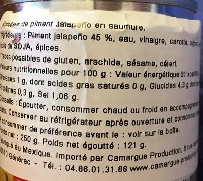 Liste des ingrédients du produit Nachos de jalapeños en escabeche lata 121 g (Piment Jalapeño) La Costeña 220 g neto 121g masa drenada