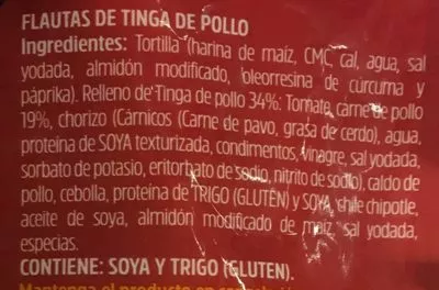 List of product ingredients Flautas Edición Sabores de México de Tinga de Pollo El Cazo mexicano El Cazo Mexicano 20 piezas
