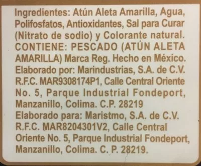 List of product ingredients Medallones de Atún, Tuny, Tuny 800 g