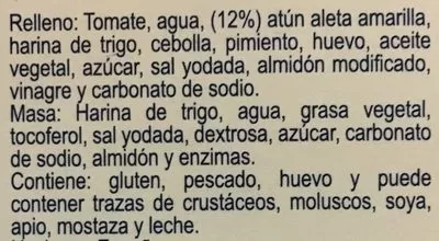 Lista de ingredientes del producto Empanadas de Atún, Tuny, Tuny 250 g