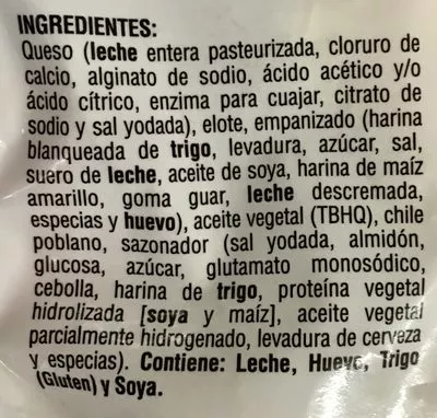 List of product ingredients Medallones de elote con rajas y queso, La Huerta La Huerta 360 g