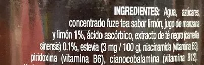 List of product ingredients Fuzetea Limón y Té Negro Coca Cola,  Fuzetea 250 ml