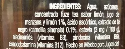 List of product ingredients Fuzetea Limón y Té Negro Coca cola,  Fuzetea 413 ml