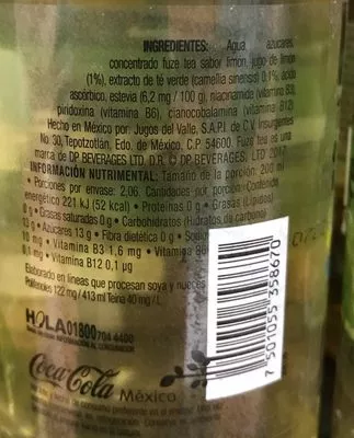Liste des ingrédients du produit Fuzetea Limón y Té Verde Coca cola,  Fuzetea 413 ml