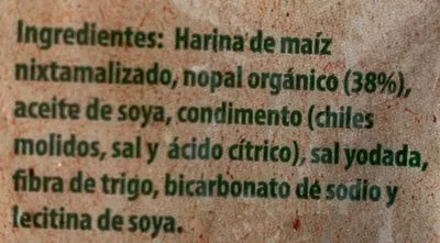 Lista de ingredientes del producto Churritos de Nopal Nopalia, a tu salud 250 g
