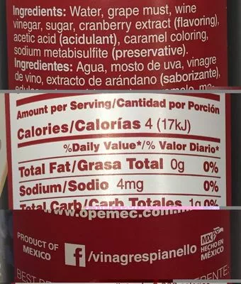 Lista de ingredientes del producto Cranberries Balsamic Vinegar Pianello Pianello 500 ml