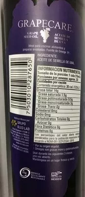 Lista de ingredientes del producto Aceite de semilla de uva Grapecare Grapecare 500 ml
